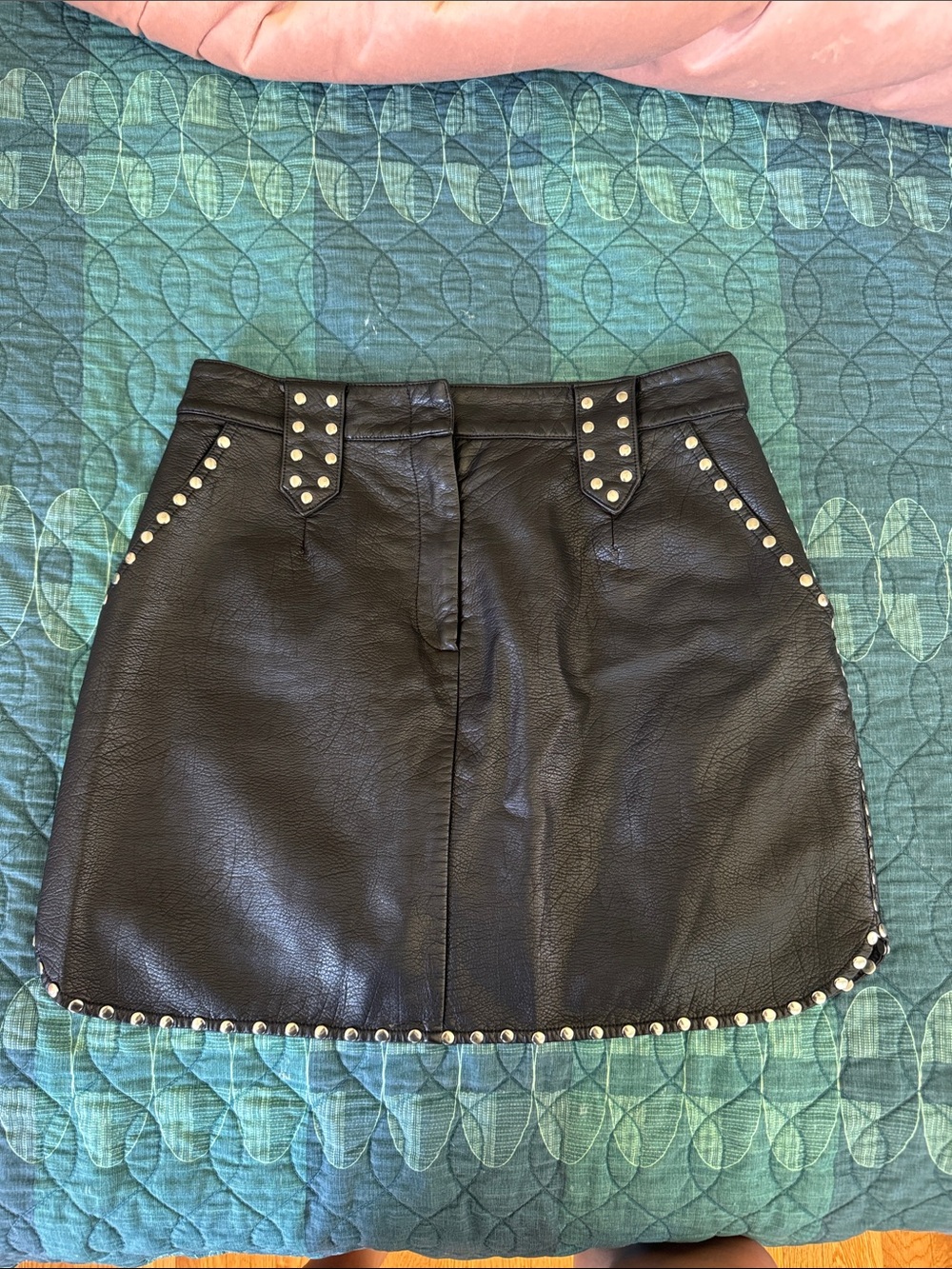Mink Pink Leather Mini Skirt with Stud Detail M